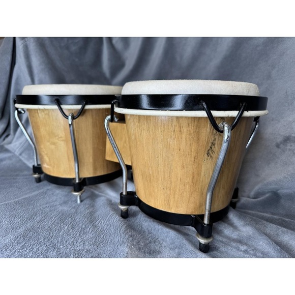 CP Latin Percussion Bongo Drums 6" and 7" Siam Oak Rawhide Heads Natural Finish - Picture 3 of 16